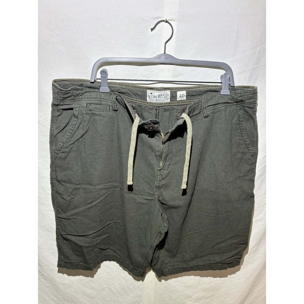 Lucky Brand Shorts Mens Size 40 Green Linen Blend Drawstring Adult